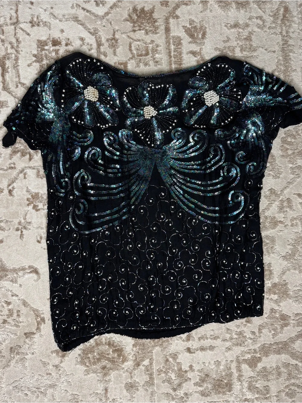 Vintage 1980s Papillon 100% Silk Beaded Top - Picture 9 of 9
